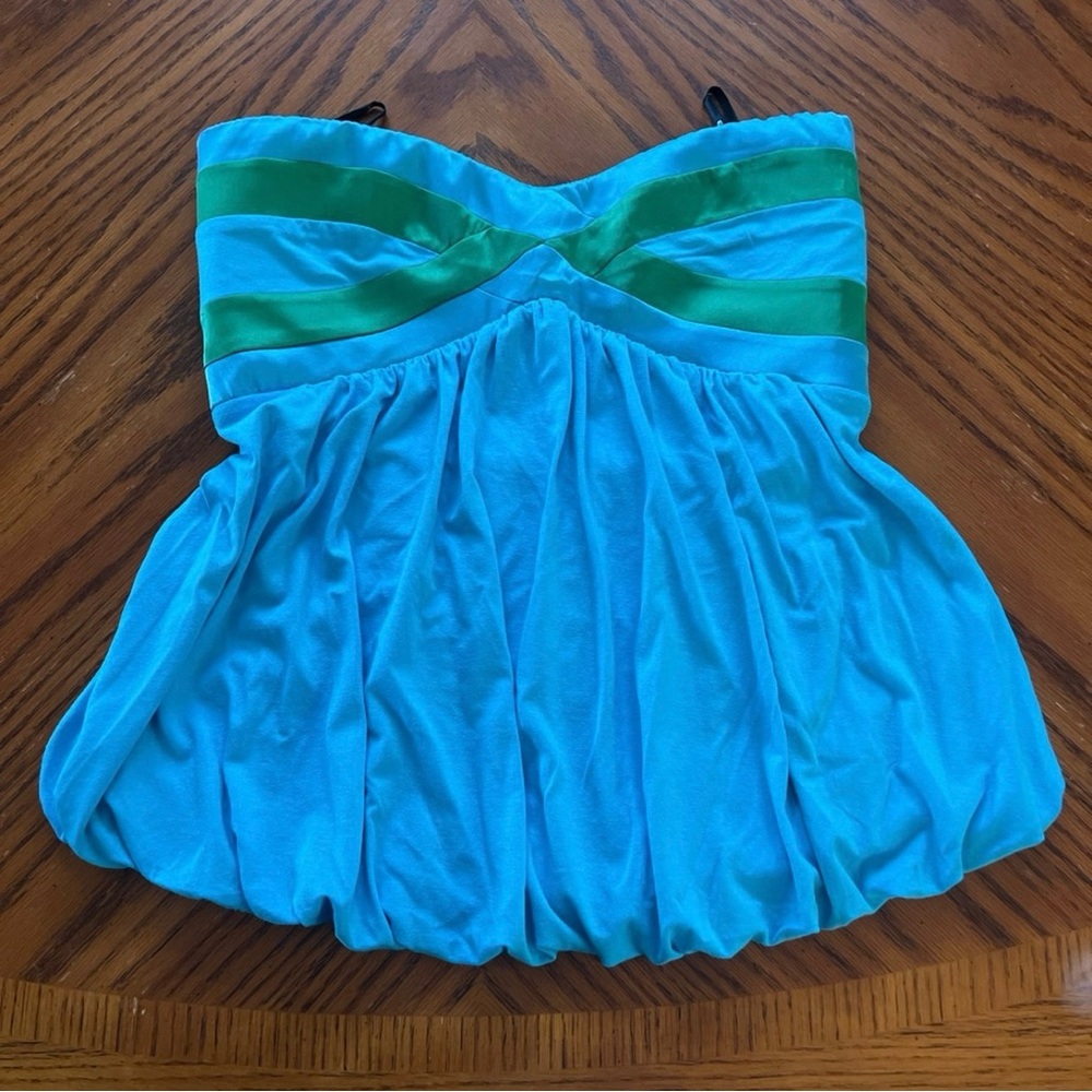 Blue and Green Strapless Top